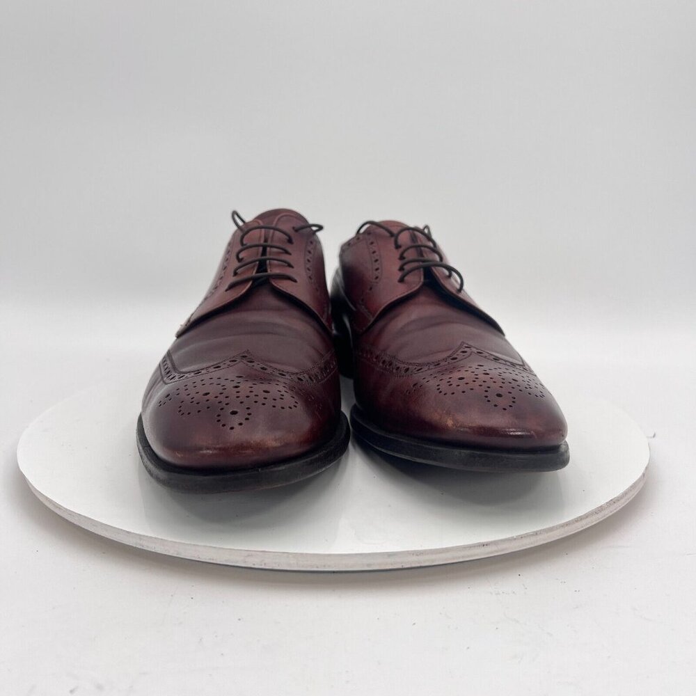 Prada Milano Men Size 9.5 Brown Perforated Leather Wingtip Derby Dress Shoes - Picture 3 of 16